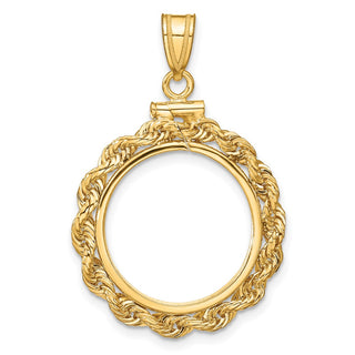 14k Yellow Gold 17.8mm 3mm Rope Screw Top Coin Bezel Pendant - Fits US $2.50 Liberty and Other Coins