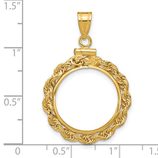 14k Yellow Gold 18mm 3mm Rope Screw Top Coin Bezel Pendant - Fits 1/10 oz Cat