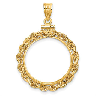 14k Yellow Gold 20.1mm 3mm Rope Screw Top Coin Bezel Pendant - Fits 1/4 oz. Gold Nugget, and 1/4 oz. Koala