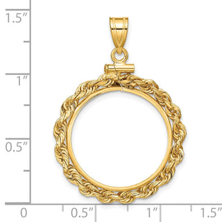14k Yellow Gold 20.1mm 3mm Rope Screw Top Coin Bezel Pendant - Fits 1/4 oz. Gold Nugget, and 1/4 oz. Koala