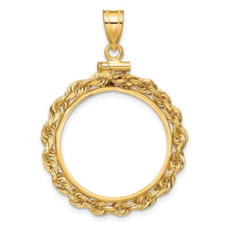 14k Yellow Gold 20.1mm 3mm Rope Screw Top Coin Bezel Pendant - Fits 1/4 oz. Gold Nugget, and 1/4 oz. Koala