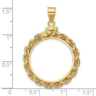14k Yellow Gold 22mm 3mm Rope Screw Top Coin Bezel Pendant - Fits 1/4 oz American Eagle and Other Coins
