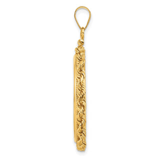 14k Yellow Gold 25.0mm 3mm Rope Screw Top Coin Bezel Pendant - Fits 1/2 oz Maple Leaf and Other Coins