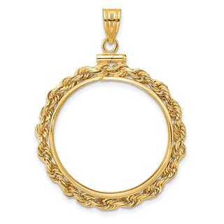 14k Yellow Gold 25.0mm 3mm Rope Screw Top Coin Bezel Pendant - Fits 1/2 oz Maple Leaf and Other Coins