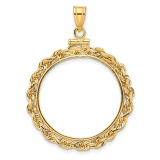 14k Yellow Gold 25.0mm 3mm Rope Screw Top Coin Bezel Pendant - Fits 1/2 oz Maple Leaf and Other Coins