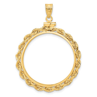 14k Yellow Gold 27mm 3mm Rope Screw Top Coin Bezel Pendant - Fits 1/2 oz American Eagle, US $10 Liberty, and Other Coins