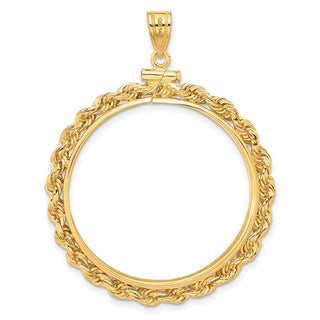 14k Yellow Gold 30mm 3mm Rope Screw Top Coin Bezel Pendant - Fits 1 oz Maple Leaf and 1/2 oz Cat
