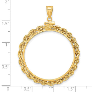 14k Yellow Gold 30mm 3mm Rope Screw Top Coin Bezel Pendant - Fits 1 oz Maple Leaf and 1/2 oz Cat