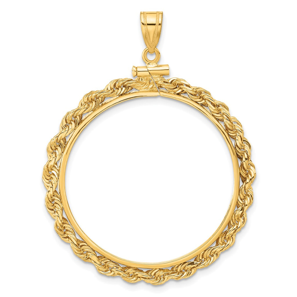 14k Yellow Gold 30mm 3mm Rope Screw Top Coin Bezel Pendant - Fits 1 oz ...