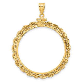 14k Yellow Gold 30mm 3mm Rope Screw Top Coin Bezel Pendant - Fits 1 oz Maple Leaf and 1/2 oz Cat