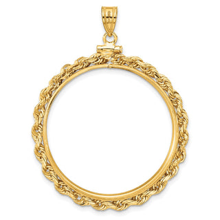 14k Yellow Gold 32mm 3mm Rope Screw Top Coin Bezel Pendant - Fits 1 oz Australian Nugget, 1 oz Kangaroo, 1 oz Panda, and Other Coins