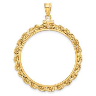 14k Yellow Gold 32mm 3mm Rope Screw Top Coin Bezel Pendant - Fits 1 oz Australian Nugget, 1 oz Kangaroo, 1 oz Panda, and Other Coins