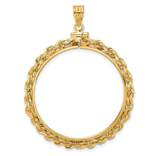 14k Yellow Gold 32.7mm 3mm Rope Screw Top Coin Bezel Pendant - Fits 1 oz American Eagle, 1 oz Cat, and 1 oz Krugerrand