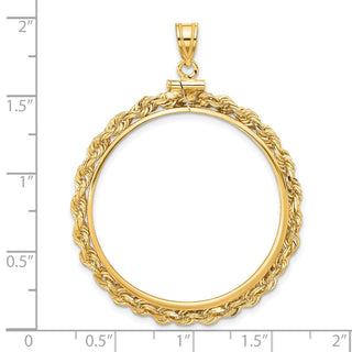 14k Yellow Gold 32.7mm 3mm Rope Screw Top Coin Bezel Pendant - Fits 1 oz American Eagle, 1 oz Cat, and 1 oz Krugerrand