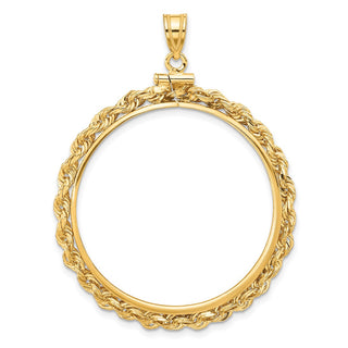 14k Yellow Gold 32.7mm 3mm Rope Screw Top Coin Bezel Pendant - Fits 1 oz American Eagle, 1 oz Cat, and 1 oz Krugerrand