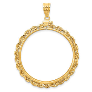 14k Yellow Gold 34.2mm 3mm Rope Screw Top Coin Bezel Pendant - Fits US $20 Liberty and US $20 St. Gaudens