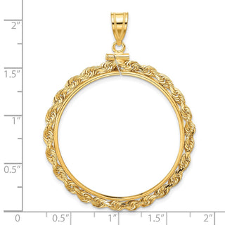 14k Yellow Gold 34.2mm 3mm Rope Screw Top Coin Bezel Pendant - Fits US $20 Liberty and US $20 St. Gaudens