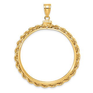14k Yellow Gold 37mm 3mm Rope Screw Top Coin Bezel Pendant - Fits 50 Pesos and Centenario