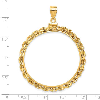 14k Yellow Gold 37mm 3mm Rope Screw Top Coin Bezel Pendant - Fits 50 Pesos and Centenario