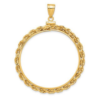 14k Yellow Gold 37mm 3mm Rope Screw Top Coin Bezel Pendant - Fits 50 Pesos and Centenario