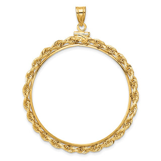 14k Yellow Gold 39.5mm Handmade 3mm Rope Screw Top Coin Bezel Pendant - Fits 4 Ducat
