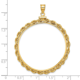 14k Yellow Gold 39.5mm Handmade 3mm Rope Screw Top Coin Bezel Pendant - Fits 4 Ducat