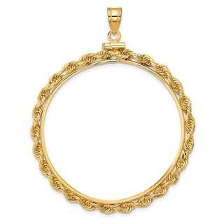 14k Yellow Gold 39.5mm Handmade 3mm Rope Screw Top Coin Bezel Pendant - Fits 4 Ducat