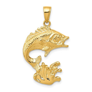 14k Yellow Gold Polished Open-Backed Bass Fish Pendant C2572
