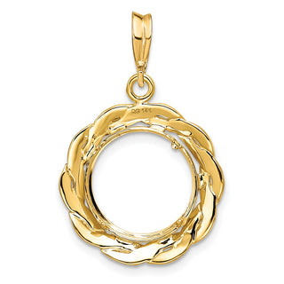 14k Yellow Gold 13mm Braided Prong Coin Bezel Pendant - Fits 2 Pesos and US $1