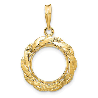 14k Yellow Gold 13mm Braided Prong Coin Bezel Pendant - Fits 2 Pesos and US $1