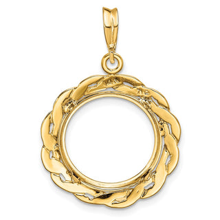 14k Yellow Gold 15mm Braided Prong Coin Bezel Pendant - Fits US $1 Type 2