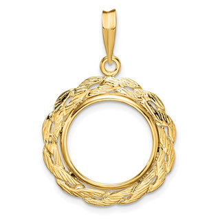 14k Yellow Gold 15mm Braided Prong Coin Bezel Pendant - Fits US $1 Type 2