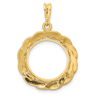 14k Yellow Gold 15.5mm Braided Prong Coin Bezel Pendant - Fits 2.5 Pesos