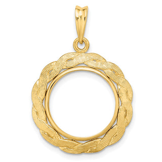 14k Yellow Gold 15.5mm Braided Prong Coin Bezel Pendant - Fits 2.5 Pesos