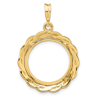 14k Yellow Gold 17.8mm Braided Prong Coin Bezel Pendant - Fits US $2.50 Liberty and Other Coins