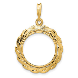 14k Yellow Gold 17.8mm Braided Prong Coin Bezel Pendant - Fits US $2.50 Liberty and Other Coins