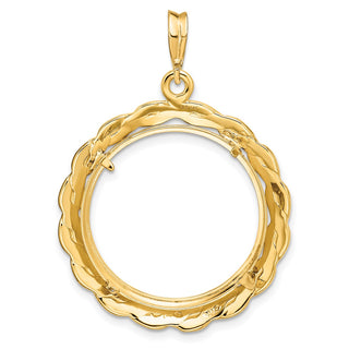 14k Yellow Gold 21.6mm Braided Prong Coin Bezel Pendant - Fits US $5 Bald Eagle, US $5 Congressional, US $5 Liberty, and Other Coins