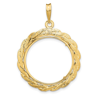 14k Yellow Gold 21.6mm Braided Prong Coin Bezel Pendant - Fits US $5 Bald Eagle, US $5 Congressional, US $5 Liberty, and Other Coins