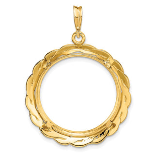 14k Yellow Gold 22mm Braided Prong Coin Bezel Pendant - Fits 1/4 oz American Eagle and Other Coins