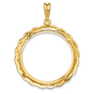 14k Yellow Gold 27mm Braided Prong Coin Bezel Pendant - Fits 1/2 oz American Eagle, US $10 Liberty, and Other Coins