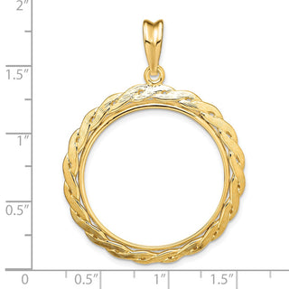 14k Yellow Gold 27mm Braided Prong Coin Bezel Pendant - Fits 1/2 oz American Eagle, US $10 Liberty, and Other Coins