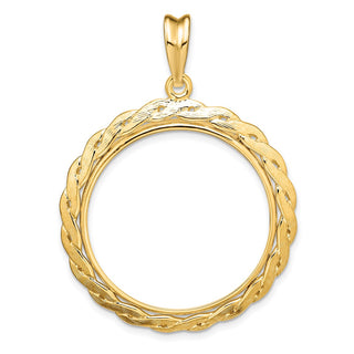 14k Yellow Gold 27mm Braided Prong Coin Bezel Pendant - Fits 1/2 oz American Eagle, US $10 Liberty, and Other Coins