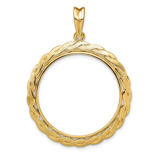 14k Yellow Gold 27.5mm Braided Prong Coin Bezel Pendant - Fits 20 Pesos