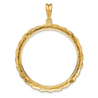 14k Yellow Gold 32.7mm Braided Prong Coin Bezel Pendant - Fits 1 oz American Eagle, 1 oz Cat, and 1 oz Krugerrand