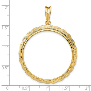 14k Yellow Gold 32.7mm Braided Prong Coin Bezel Pendant - Fits 1 oz American Eagle, 1 oz Cat, and 1 oz Krugerrand