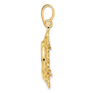 14k Yellow Gold Polished 14mm Heart Filigree Prong Coin Bezel Pendant - Fits 1/20 oz Maple Leaf and Other Coins
