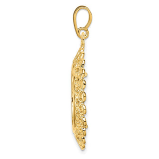 14k Yellow Gold Polished 18mm Heart Filigree Prong Coin Bezel Pendant - Fits 1/10 oz Cat
