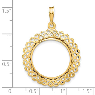 14k Yellow Gold Polished 20mm Heart Filigree Prong Coin Bezel Pendant - Fits 1/4 oz Kangaroo