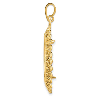 14k Yellow Gold Polished 22mm Heart Filigree Prong Coin Bezel Pendant - Fits 1/4 oz American Eagle and Other Coins