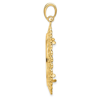 14k Yellow Gold Polished 27mm Heart Filigree Prong Coin Bezel Pendant - Fits 1/2 oz American Eagle, US $10 Liberty, and Other Coins